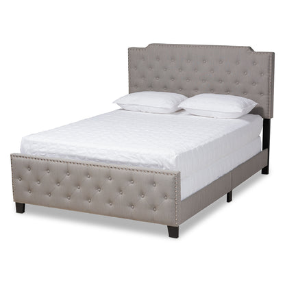 Baxton Studio Marion Modern Transitional Grey Fabric Upholstered Button Tufted King Size Panel Bed | Beds | Modishstore
