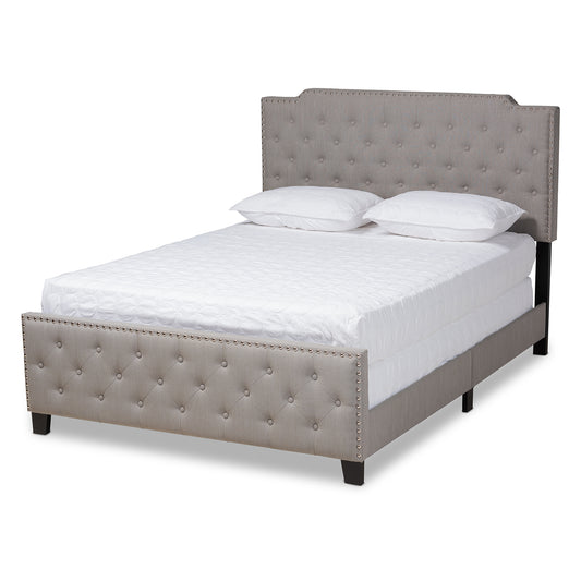 Baxton Studio Marion Modern Transitional Grey Fabric Upholstered Button Tufted Queen Size Panel Bed | Beds | Modishstore