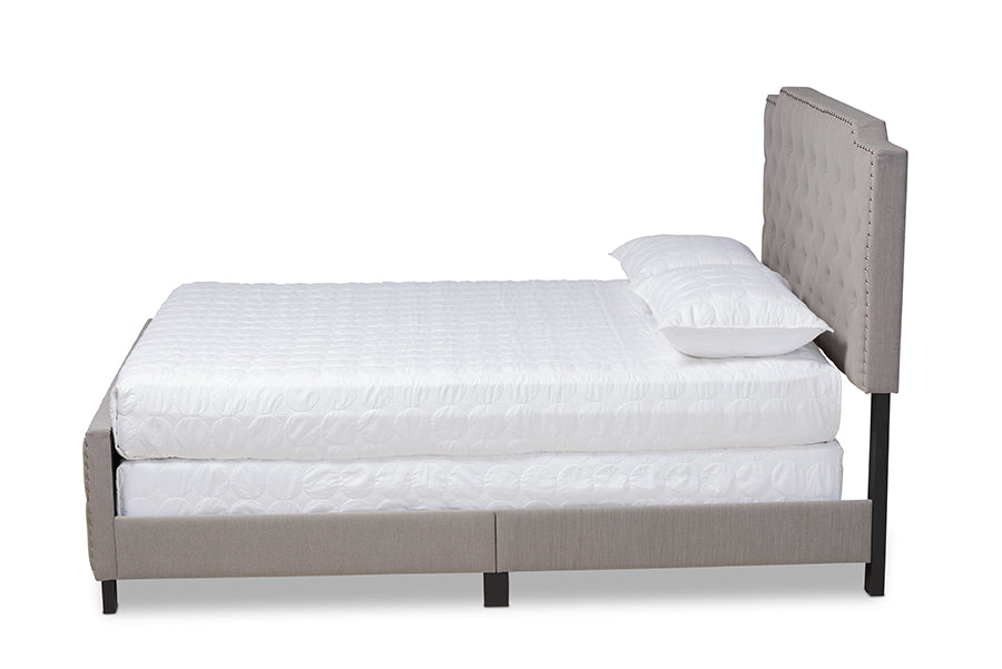 Baxton Studio Marion Modern Transitional Grey Fabric Upholstered Button Tufted Queen Size Panel Bed | Beds | Modishstore - 3
