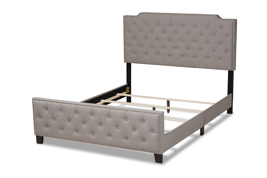 Baxton Studio Marion Modern Transitional Grey Fabric Upholstered Button Tufted Queen Size Panel Bed | Beds | Modishstore - 6
