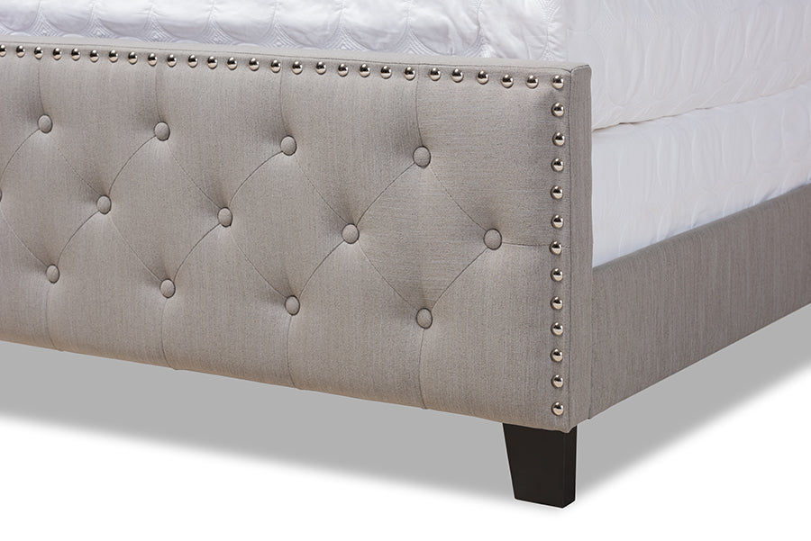 Baxton Studio Marion Modern Transitional Grey Fabric Upholstered Button Tufted Queen Size Panel Bed | Beds | Modishstore - 4