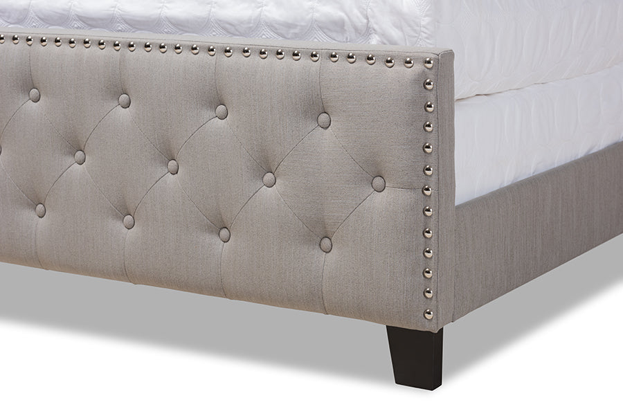 Baxton Studio Marion Modern Transitional Grey Fabric Upholstered Button Tufted King Size Panel Bed | Beds | Modishstore - 4