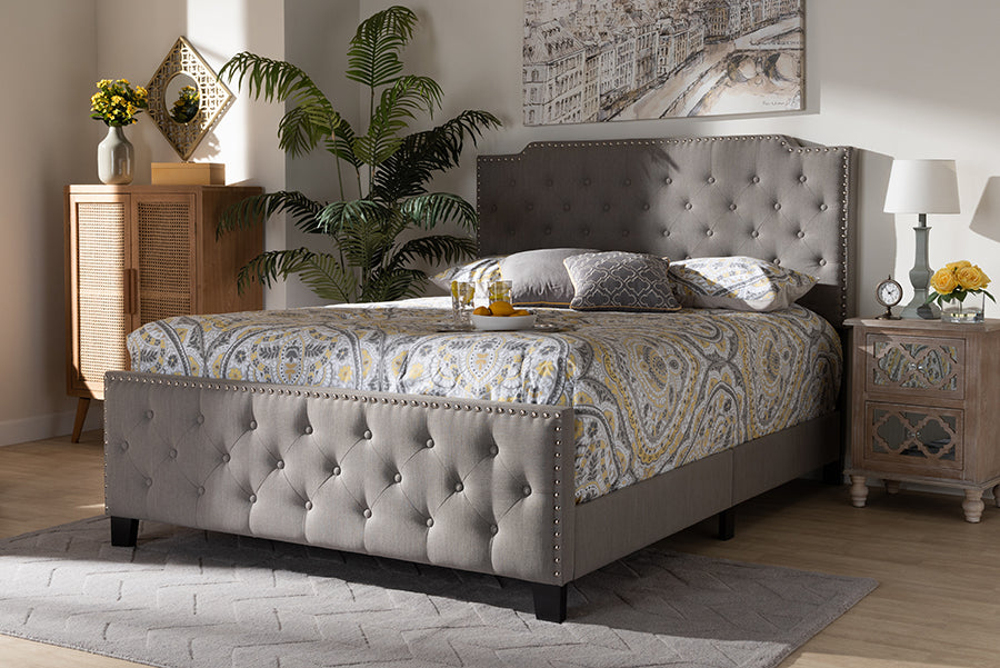 Baxton Studio Marion Modern Transitional Grey Fabric Upholstered Button Tufted King Size Panel Bed | Beds | Modishstore - 2