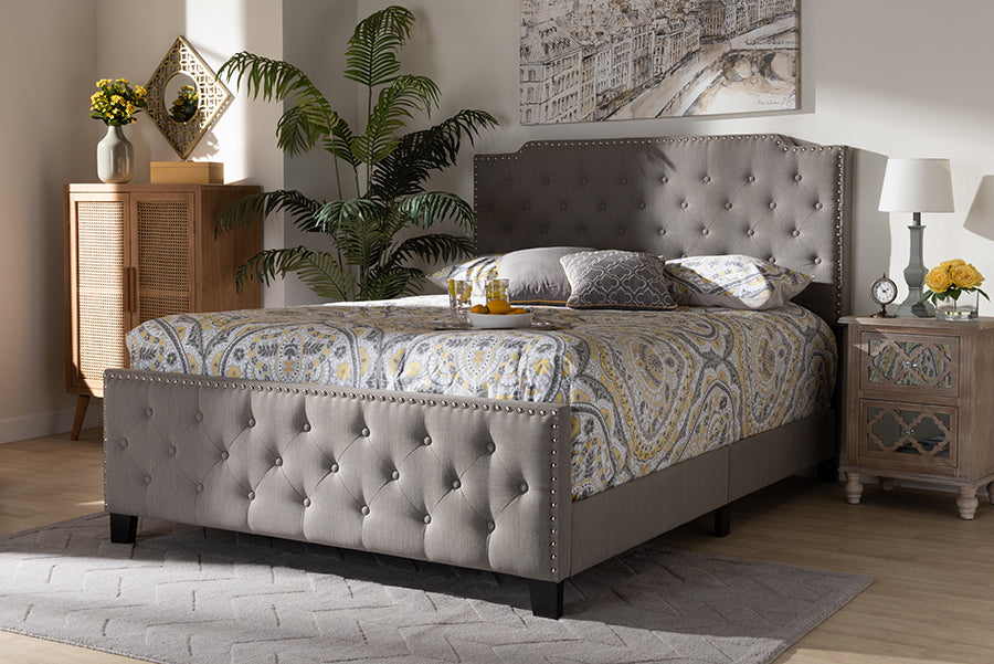 Baxton Studio Marion Modern Transitional Grey Fabric Upholstered Button Tufted Full Size Panel Bed | Modishstore | Beds