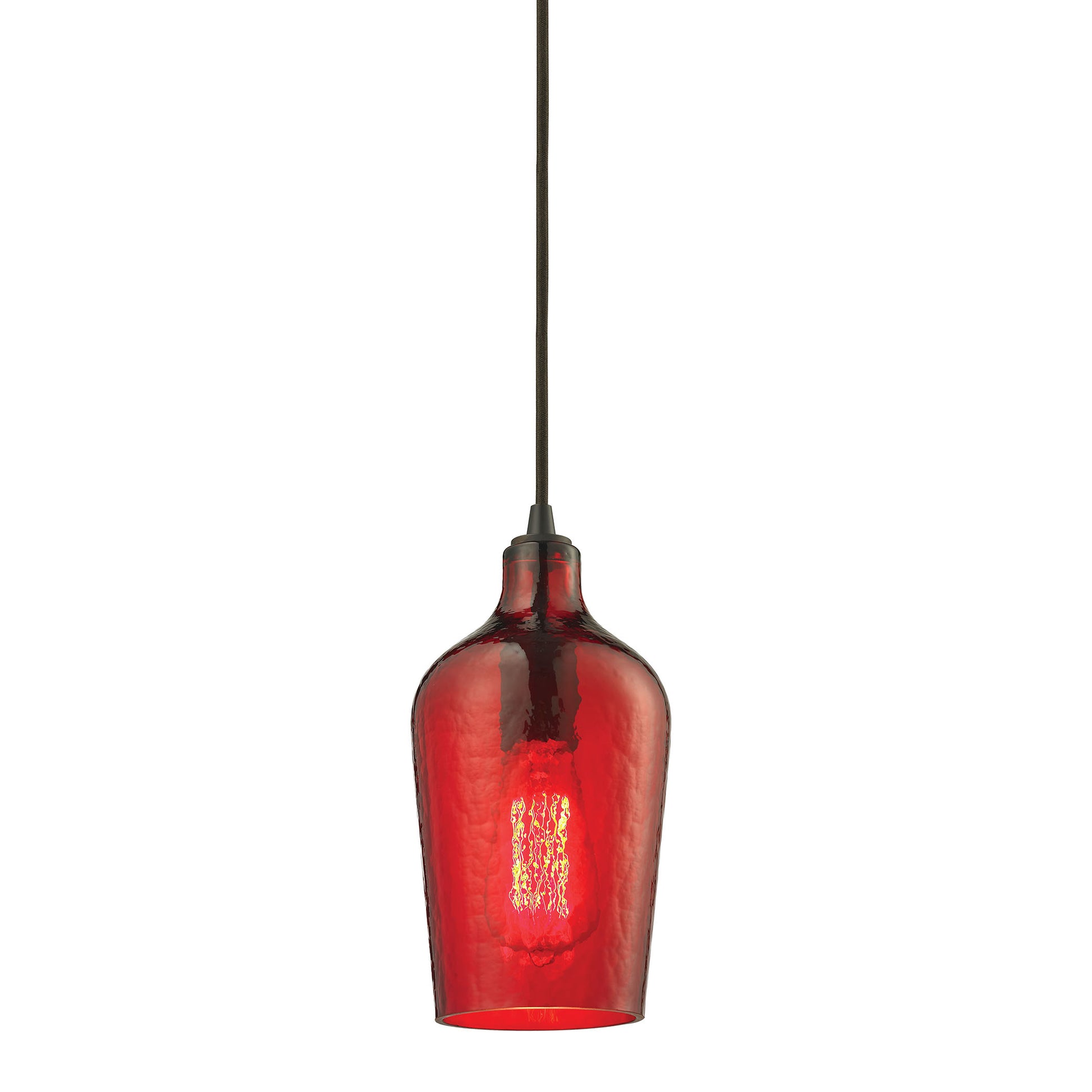 Hammered Glass 1-Light Mini Pendant in Oiled Bronze with Hammered Red Glass ELK Lighting | Pendant Lamps | Modishstore