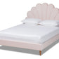 baxton studio odille modern glam light pink velvet upholstered walnut brown finished wood queen size seashell shaped platform bed | Modish Furniture Store-2