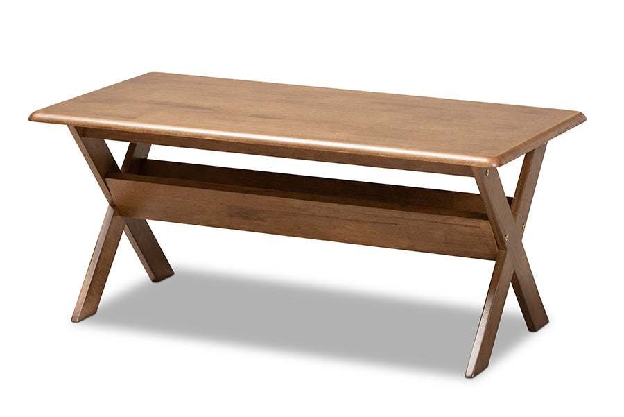 baxton studio sarai modern transitional walnut brown finished rectangular wood coffee table | Modish Furniture Store-2