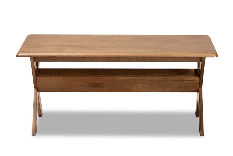 baxton studio sarai modern transitional walnut brown finished rectangular wood coffee table | Modish Furniture Store-3