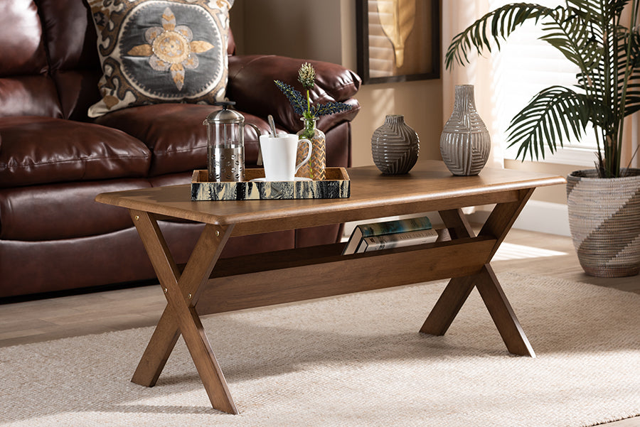 Baxton Studio Sarai Modern Transitional Walnut Brown Finished Rectangular Wood Coffee Table | Modishstore | Coffee Tables