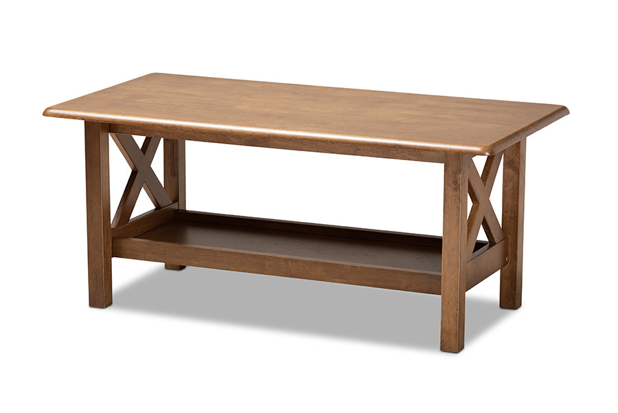 baxton studio reese traditional transitional walnut brown finished rectangular wood coffee table | Modish Furniture Store-2