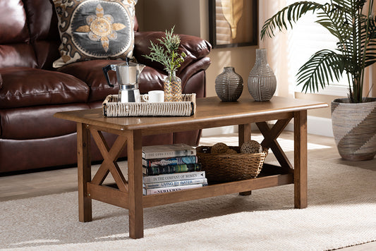 Baxton Studio Reese Traditional Transitional Walnut Brown Finished Rectangular Wood Coffee Table | Modishstore | Coffee Tables