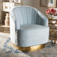 Baxton Studio Fiore Glam and Luxe Light Blue Velvet Fabric Upholstered Brushed Gold Finished Swivel Accent Chair | Modishstore | Accent Chairs