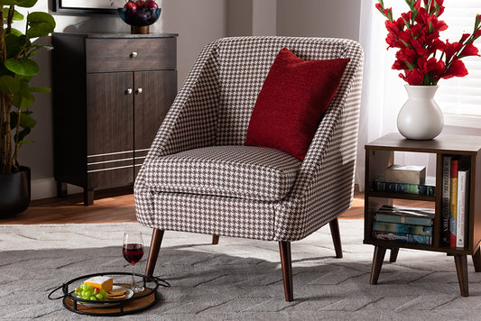Baxton Studio Gia Modern and Contemporary Brown and White Houndstooth Accent Chair | Modishstore | Accent Chairs