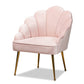 baxton studio cinzia glam and luxe light pink velvet fabric upholstered gold finished seashell shaped accent chair | Modish Furniture Store-2
