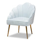 baxton studio cinzia glam and luxe light blue velvet fabric upholstered gold finished seashell shaped accent chair | Modish Furniture Store-2