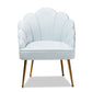 baxton studio cinzia glam and luxe light blue velvet fabric upholstered gold finished seashell shaped accent chair | Modish Furniture Store-3