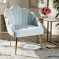 Baxton Studio Cinzia Glam and Luxe Light Blue Velvet Fabric Upholstered Gold Finished Seashell Shaped Accent Chair | Modishstore | Accent Chairs
