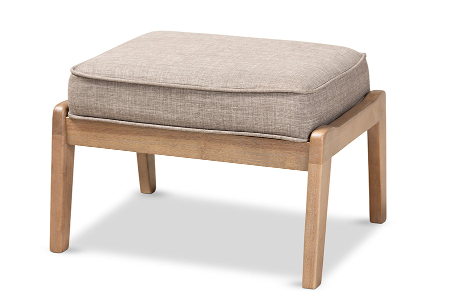 baxton studio sigrid mid century modern light grey fabric upholstered antique oak finished wood ottoman | Modish Furniture Store-2