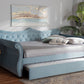 Baxton Studio Abbie Traditional and Transitional Light Blue Velvet Fabric Upholstered and Crystal Tufted Queen Size Daybed with Trundle | Daybeds | Modishstore