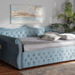 baxton studio abbie traditional and transitional light blue velvet fabric upholstered and crystal tufted full size daybed | Modish Furniture Store-2
