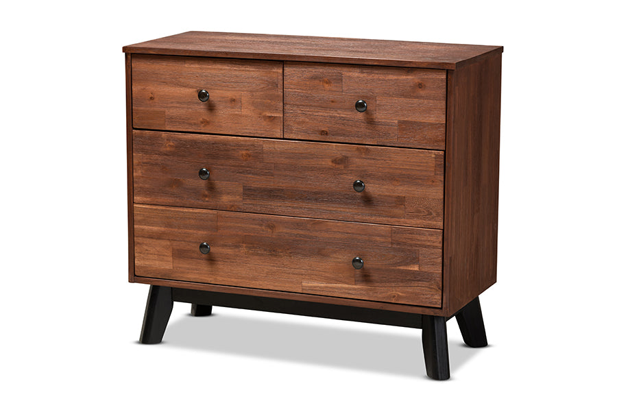 baxton studio calla modern and contemporary brown and black oak finished 4 drawer wood dresser | Modish Furniture Store-2