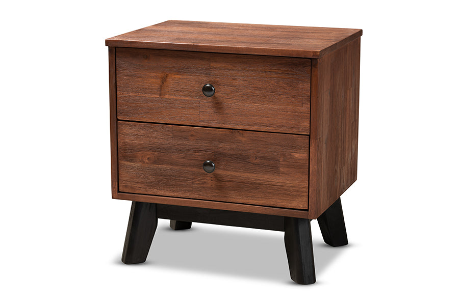 baxton studio calla modern and contemporary brown and black oak finished 2 drawer wood nightstand | Modish Furniture Store-2