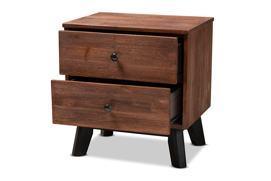 baxton studio calla modern and contemporary brown and black oak finished 2 drawer wood nightstand | Modish Furniture Store-3