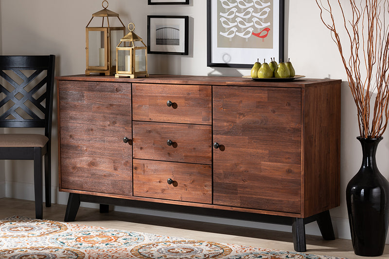 Baxton Studio Calla Modern and Contemporary Brown and Black Oak Finished 2-Door Wood Sideboard Buffet | Modishstore | Sideboards