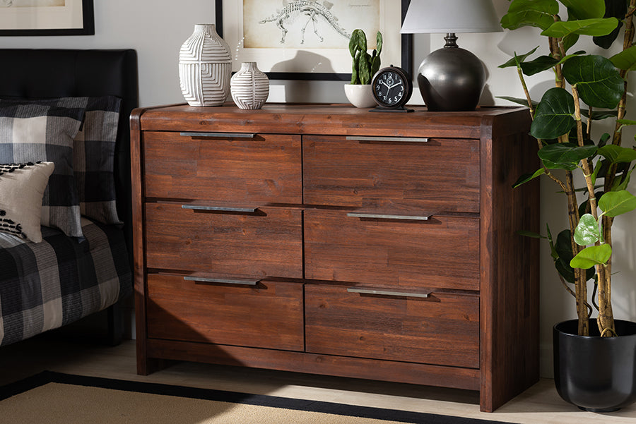 Baxton Studio Torres Modern and Contemporary Brown Oak Finished 6-Drawer Wood Dresser | Modishstore | Drawers