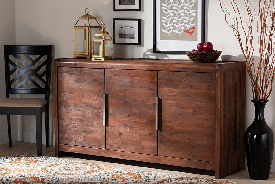 Baxton Studio Torres Modern and Contemporary Brown Oak Finished 3-Door Wood Sideboard Buffet | Modishstore | Sideboards
