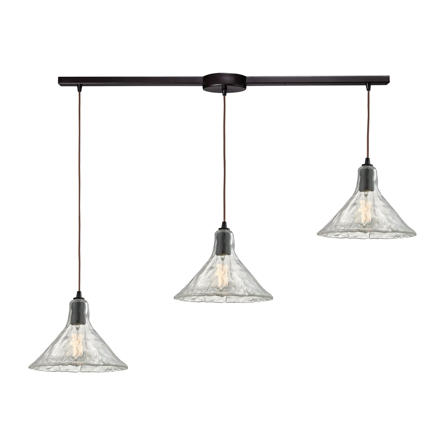Hand Formed Glass 3-Light Linear Pendant Fixture in Oiled Bronze with Clear Hand-formed Glass ELK Lighting | Pendant Lamps | Modishstore
