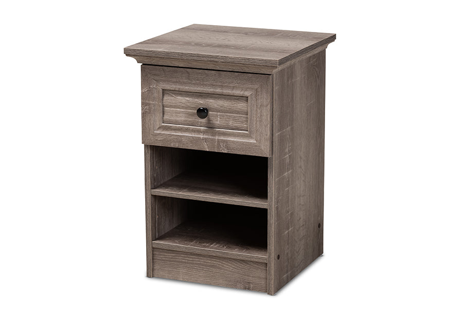 baxton studio dara traditional transitional grey brown oak finished 1 drawer wood nightstand | Modish Furniture Store-2