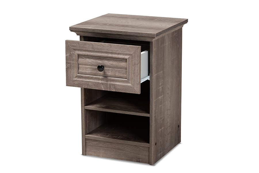 baxton studio dara traditional transitional grey brown oak finished 1 drawer wood nightstand | Modish Furniture Store-3