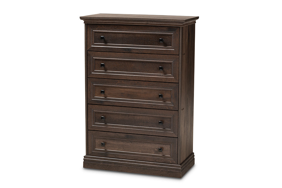 baxton studio nolan traditional transitional hazel walnut brown finished 5 drawer wood chest | Modish Furniture Store-2
