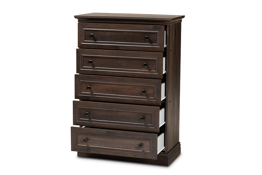 baxton studio nolan traditional transitional hazel walnut brown finished 5 drawer wood chest | Modish Furniture Store-3