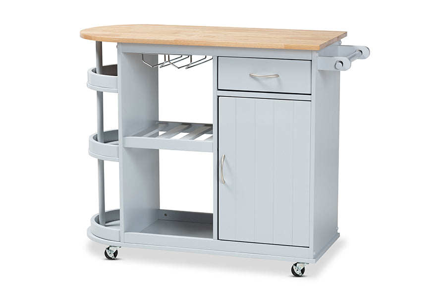 baxton studio donnie coastal and farmhouse two tone light grey and natural finished wood kitchen storage cart | Modish Furniture Store-2