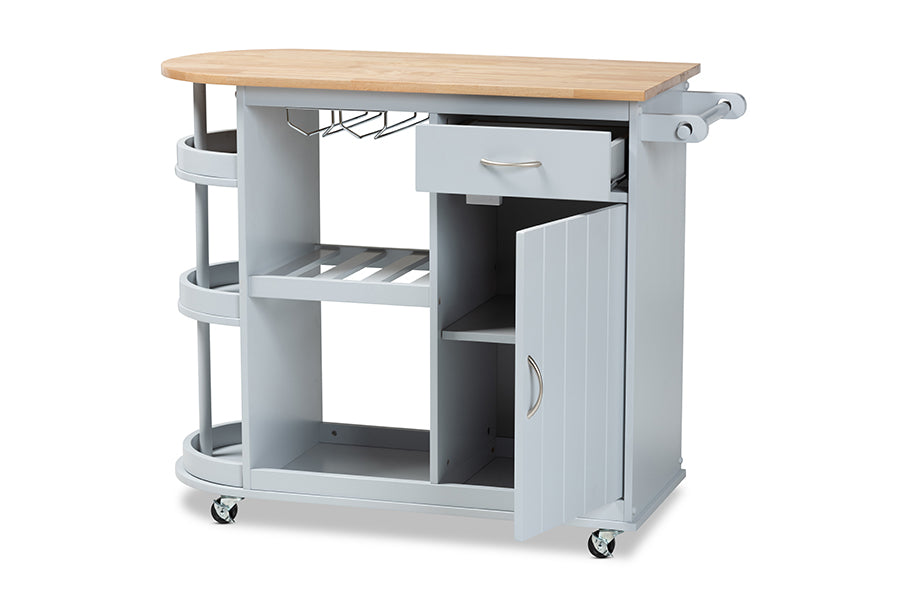 baxton studio donnie coastal and farmhouse two tone light grey and natural finished wood kitchen storage cart | Modish Furniture Store-3