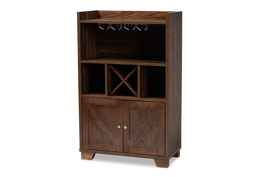 baxton studio carrie transitional farmhouse walnut brown finished wood wine storage cabinet | Modish Furniture Store-2