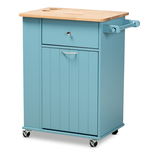 Baxton Studio Liona Modern and Contemporary Sky Blue Finished Wood Kitchen Storage Cart | Bar Carts | Modishstore