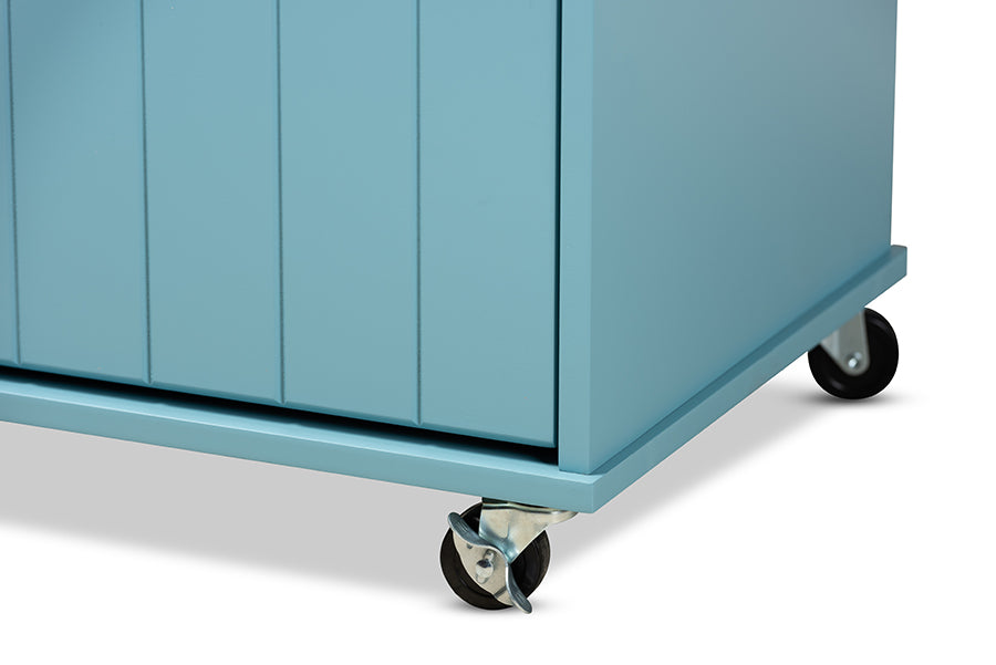 Baxton Studio Liona Modern and Contemporary Sky Blue Finished Wood Kitchen Storage Cart | Bar Carts | Modishstore - 5