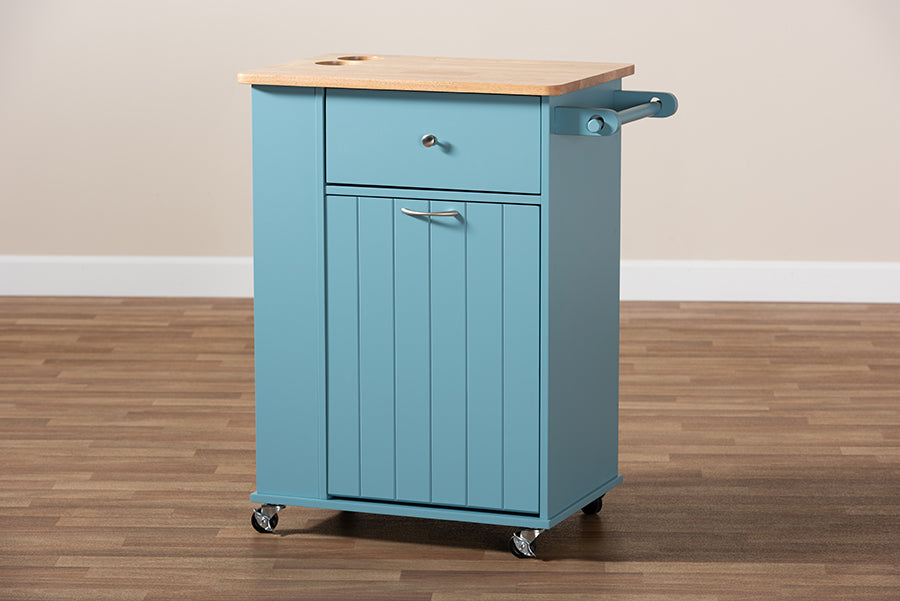 Baxton Studio Liona Modern and Contemporary Sky Blue Finished Wood Kitchen Storage Cart | Bar Carts | Modishstore - 3