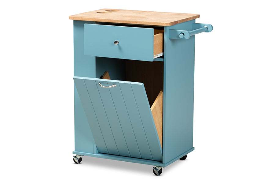 Baxton Studio Liona Modern and Contemporary Sky Blue Finished Wood Kitchen Storage Cart | Bar Carts | Modishstore - 11