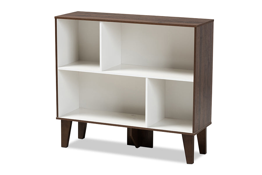 baxton studio senja modern and contemporary two tone white and walnut brown finished wood 4 shelf bookcase | Modish Furniture Store-2