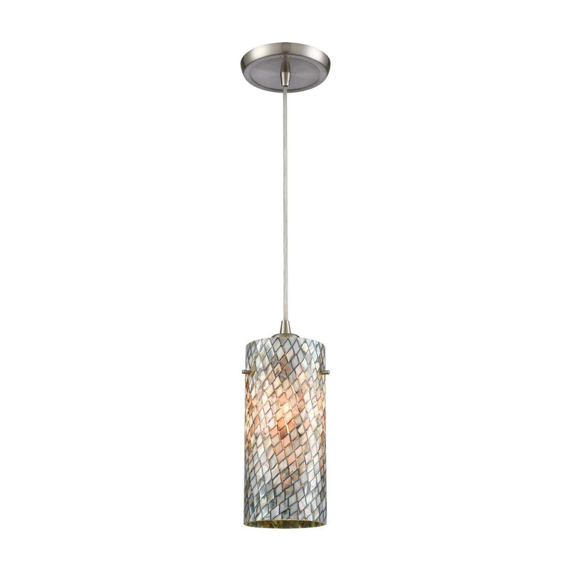 Capri 1-Light Mini Pendant in Satin Nickel with Gray Capiz Shells on Glass | Pendant Lamps | Modishstore