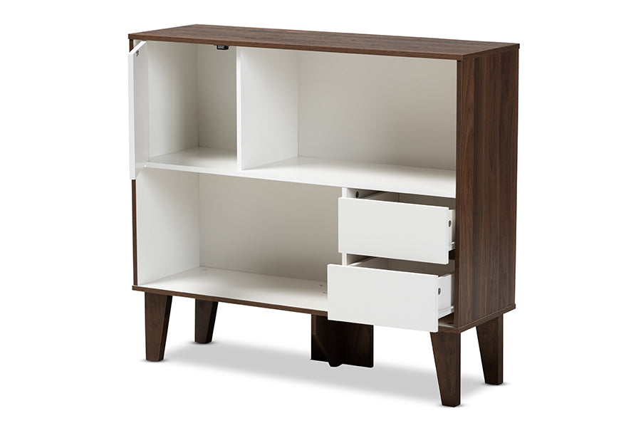 baxton studio senja modern and contemporary two tone white and walnut brown finished wood 2 shelf bookcase | Modish Furniture Store-3