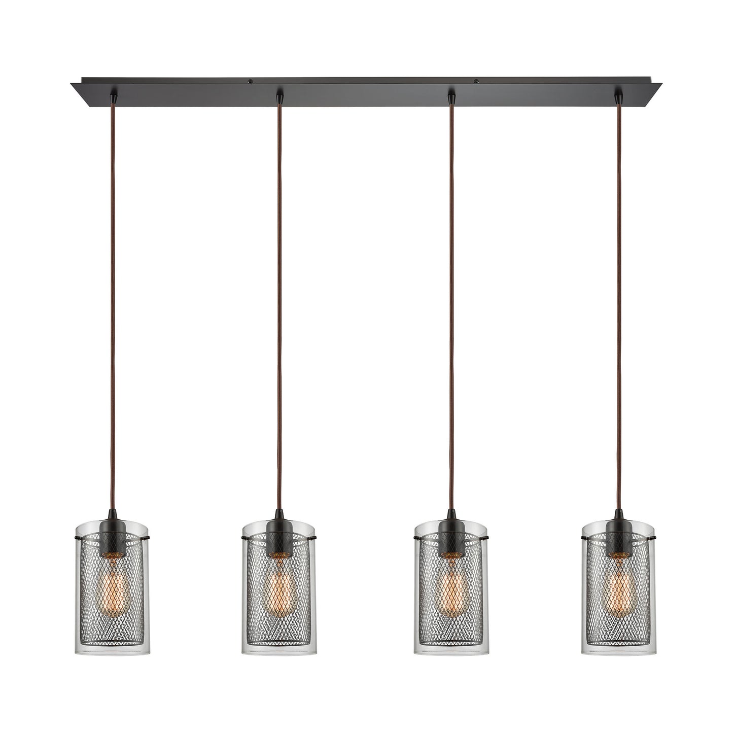 Brant 4-Light Linear Pendant Fixture in Oiled Bronze with Clear Glass and Metal Fishnet Shade ELK Lighting | Pendant Lamps | Modishstore