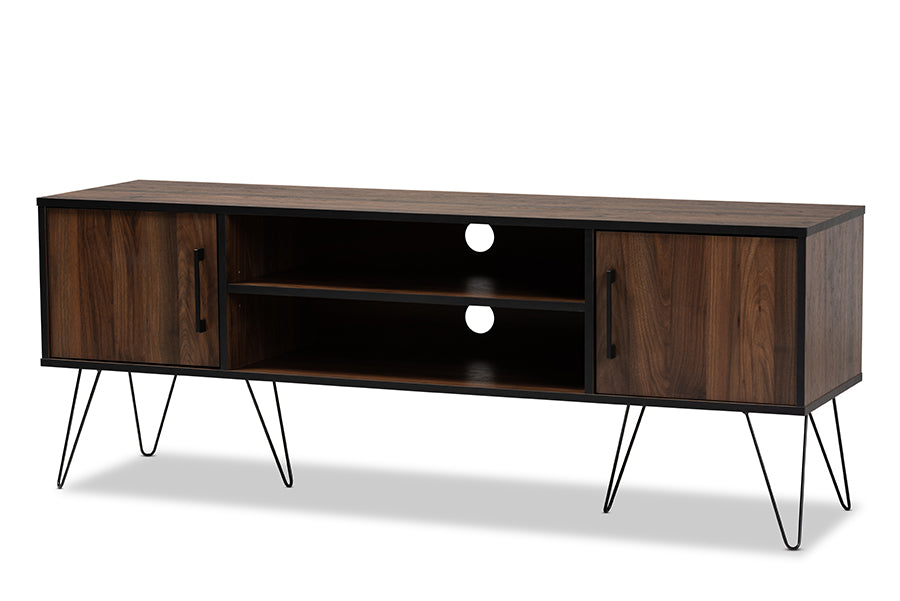 baxton studio corina mid century modern two tone walnut and black finished wood tv stand | Modish Furniture Store-2
