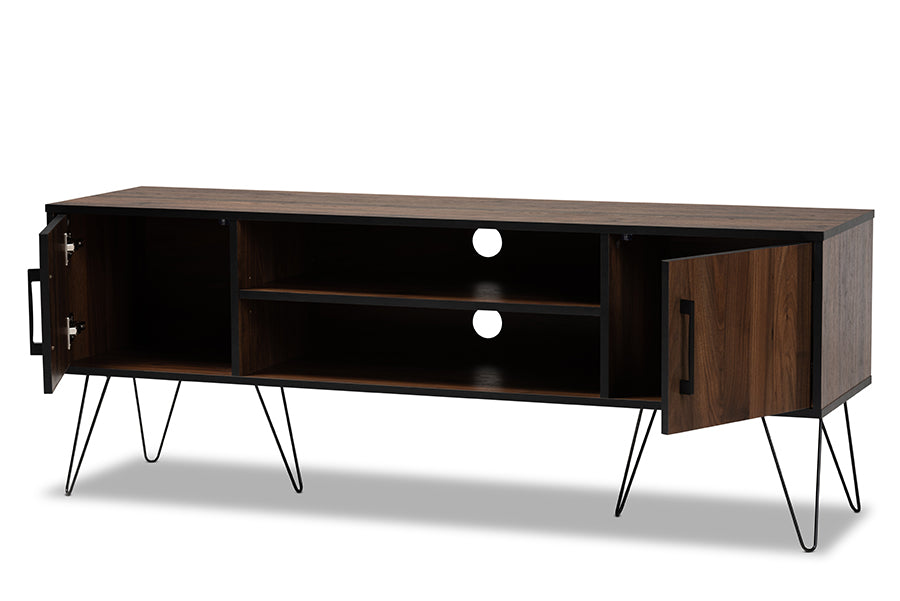 baxton studio corina mid century modern two tone walnut and black finished wood tv stand | Modish Furniture Store-3