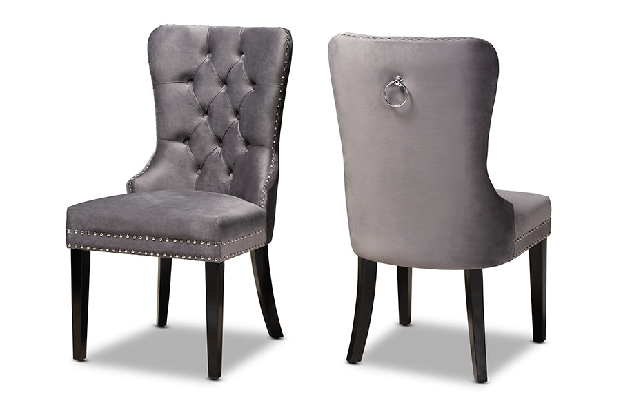 Baxton Studio Remy Modern Transitional Grey Velvet Fabric Upholstered Espresso Finished 2-Piece Wood Dining Chair Set Set | Modishstore | Dining Chairs - 4