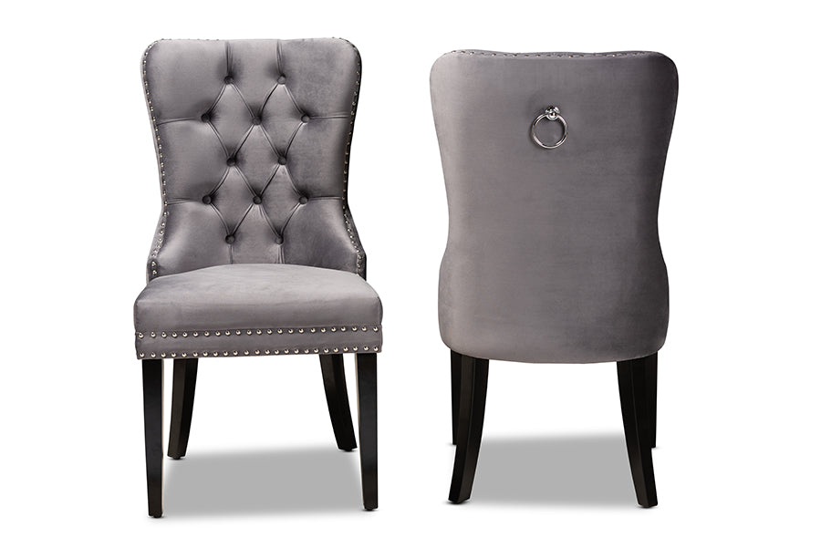 Baxton Studio Remy Modern Transitional Grey Velvet Fabric Upholstered Espresso Finished 2-Piece Wood Dining Chair Set Set | Modishstore | Dining Chairs - 3